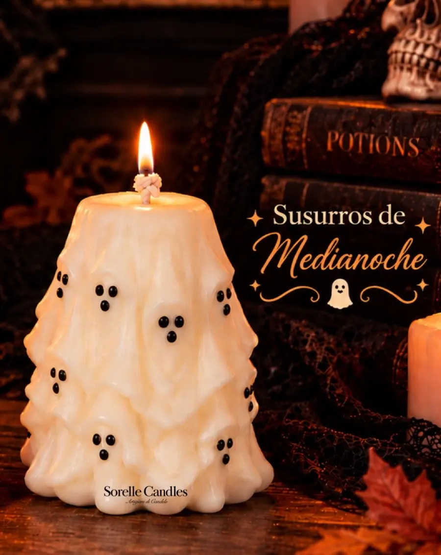 Vela en forma de manto con pequeños fantasmas en relieve